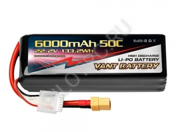Аккумулятор VANT Battery LiPo 22.2В 6000мАч 50C (6S, мягкий корпус, разъём XT60) - PILOTRC